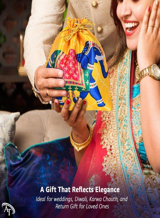 AT Ankit Traders Women Potli Bags | Gifting Potli with Handle & Drawstring | Traditional Shagun Return Gifts Potli for Mehandi, Haldi, Baby Shower, Wedding, Sangeet (12) - Image 4